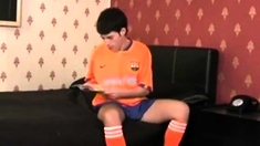 wanking in orange soccer socks
