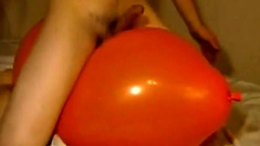 Big inflatable orange balloon humping cum