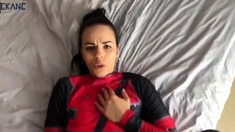 Adorable brunette masturbation with big toy