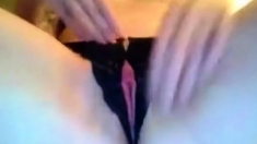 Black open crotch panties, open pink pussy