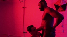 Handcuffed twink spanked hard by black hunk and fucked